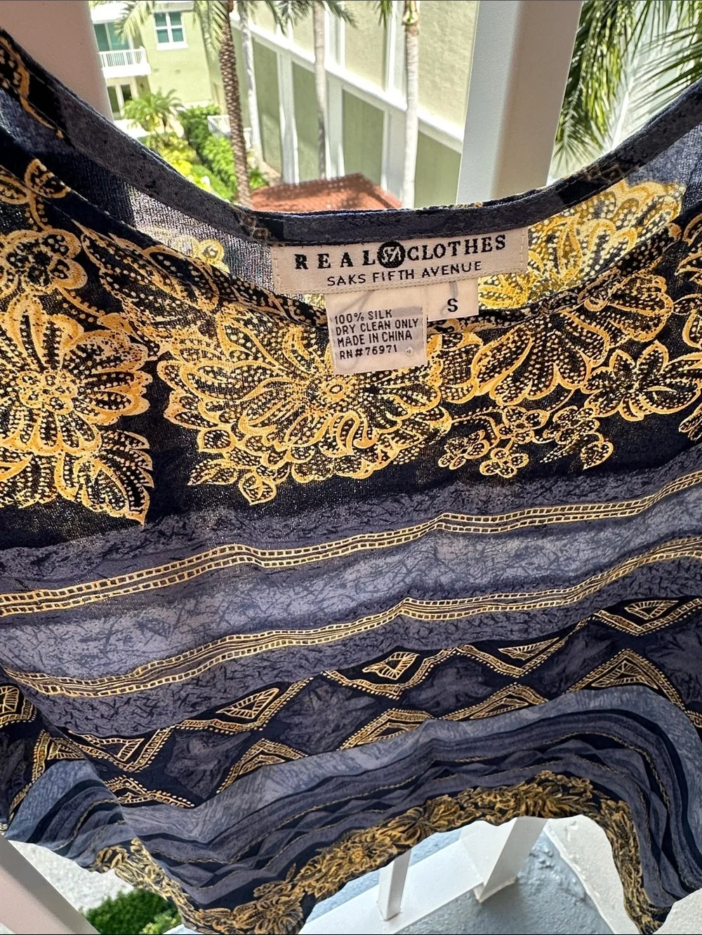 Saks Fifth Avenue Navy and Gold Floral-Stripe Sleeveless Camisole